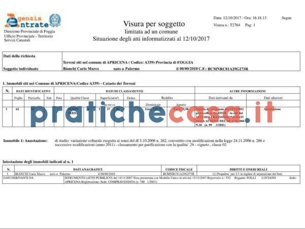 Visura Catastale, Visura Catastale Su Persona Fisica per Soggetto su persona fisica richiedi online pratichecasa.it pratiche casa